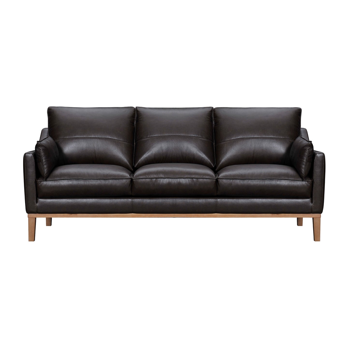 87" Dark Brown Leather Sofa And Toss Pillows