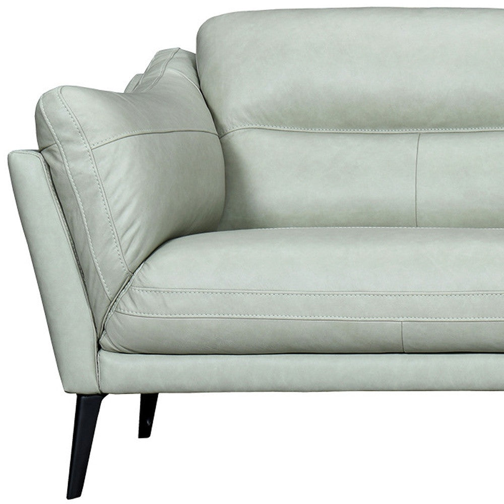 87" Mint Green And Black Leather Sofa