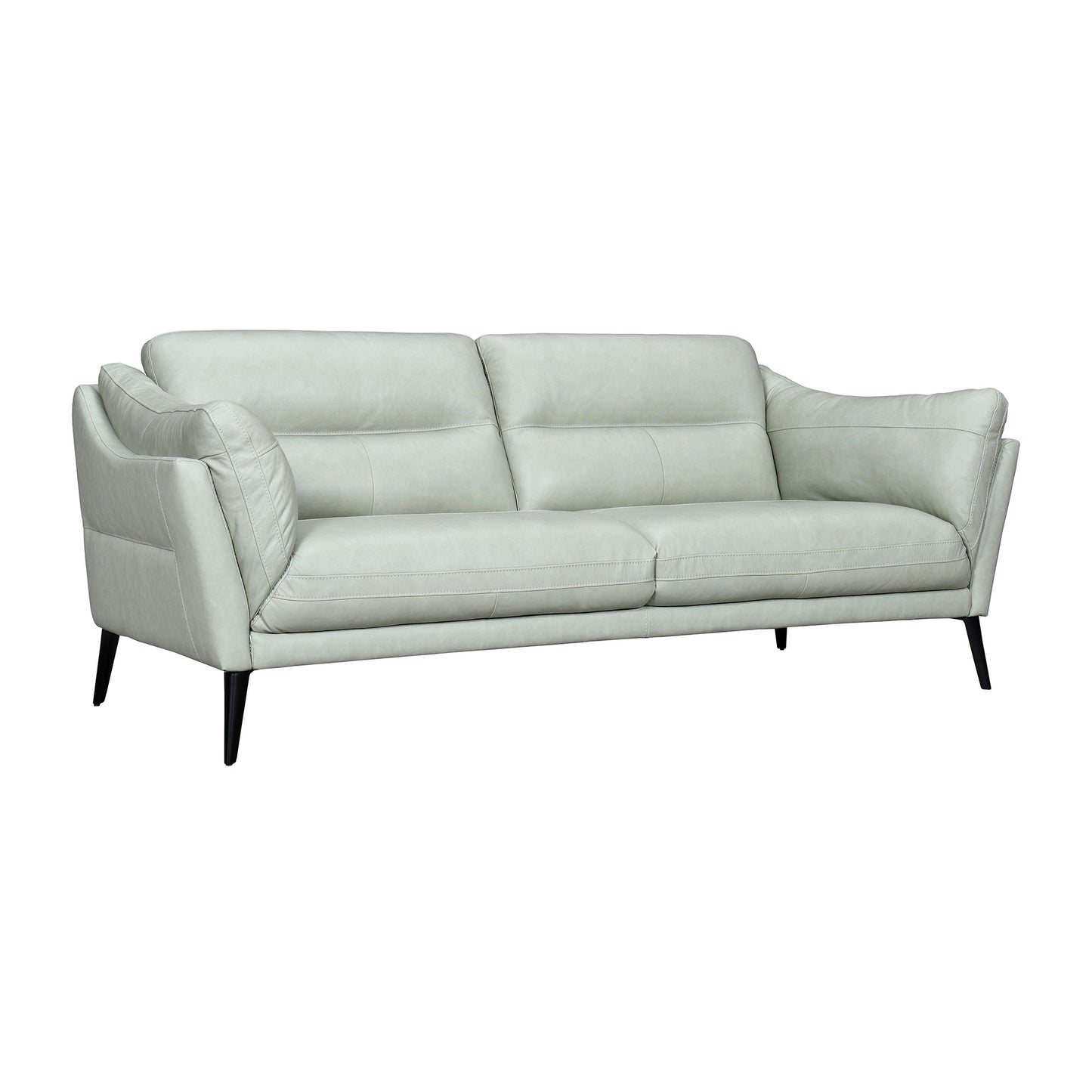 87" Mint Green And Black Leather Sofa