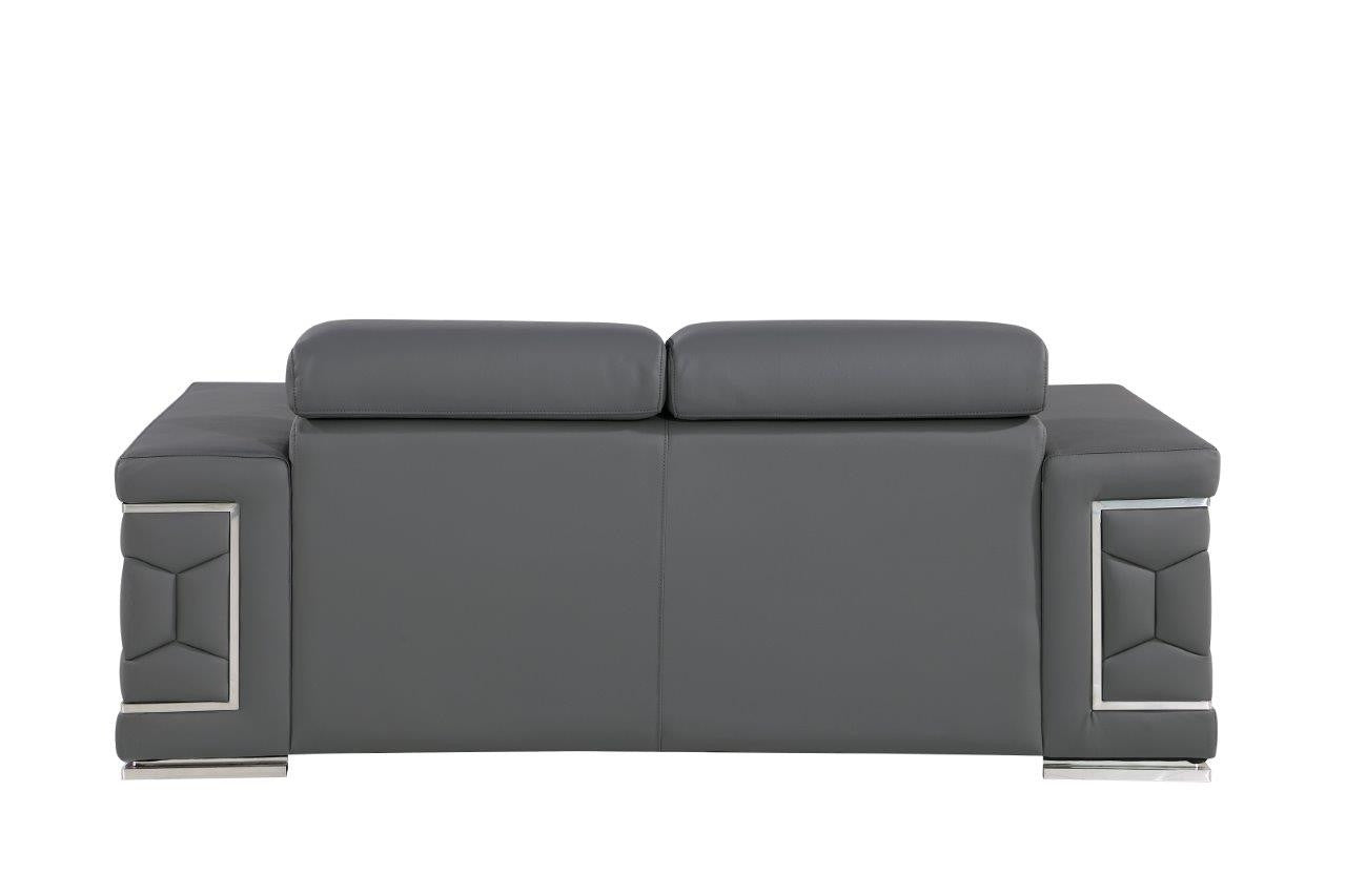 71" Gray And Silver Genuine Leather Love Seat