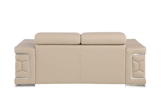 71" Beige And Silver Genuine Leather Love Seat