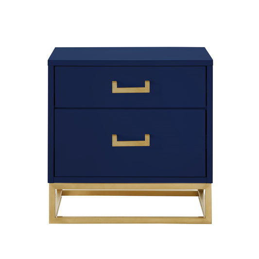 20" Gold and Dark Blue End Table with Two Drawers