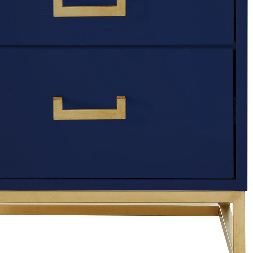 20" Gold and Dark Blue End Table with Two Drawers