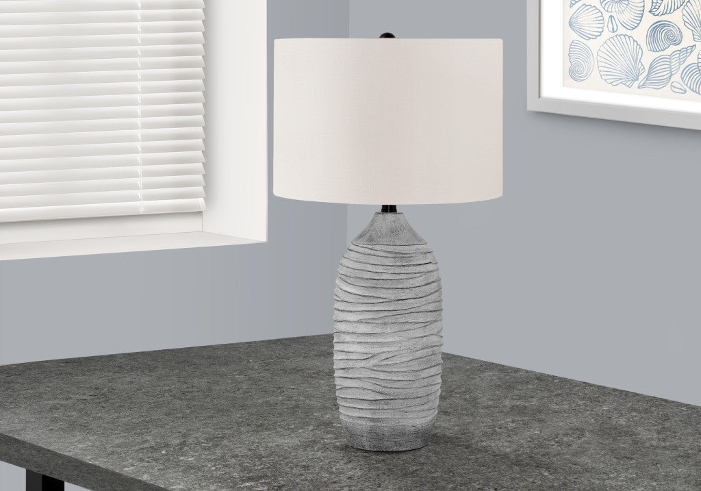 27" Gray Cylinder Table Lamp With Ivory Drum Shade